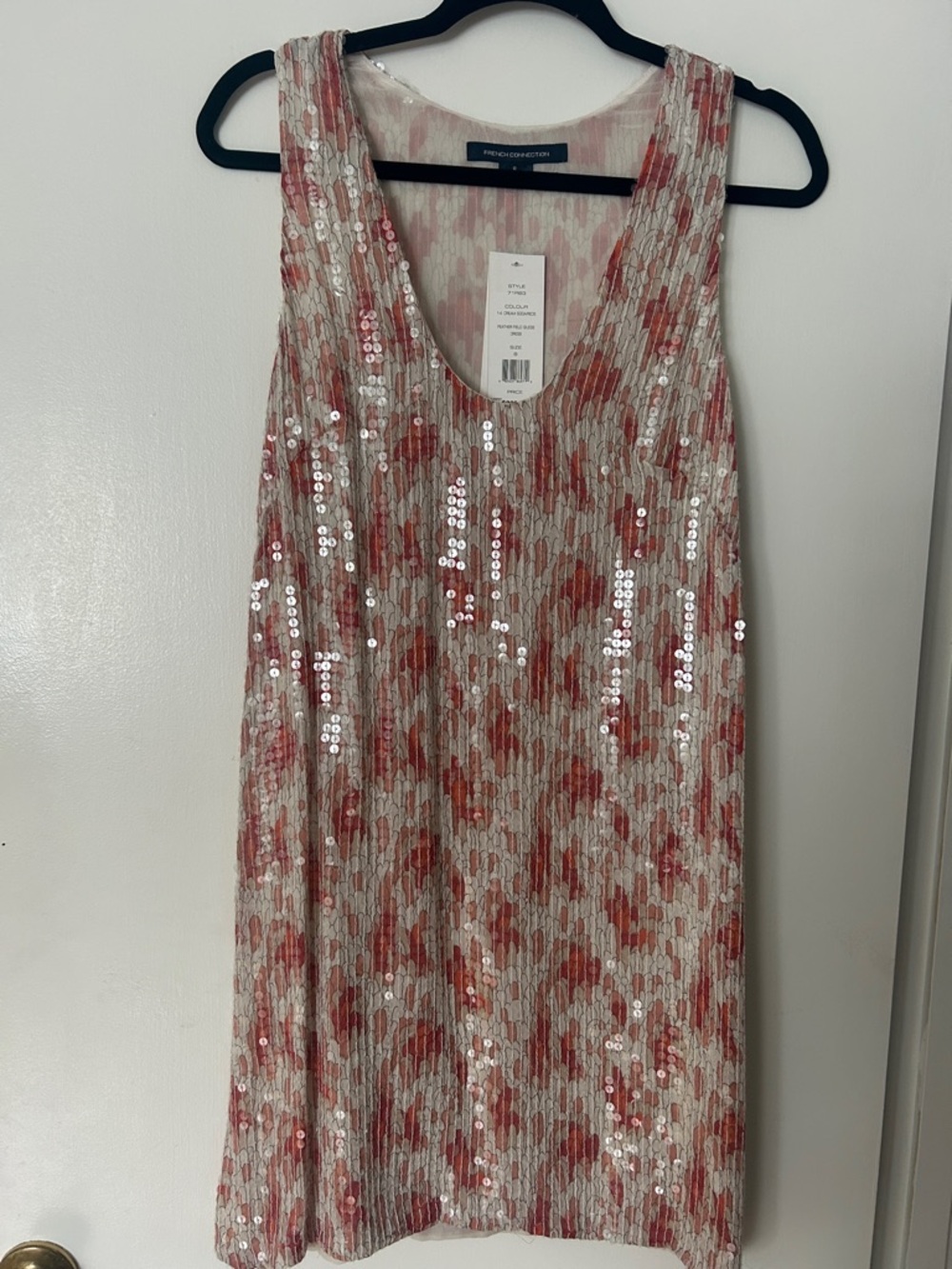 French Connection Pink and Cream Sequin Scoop-Neck Midi Dress